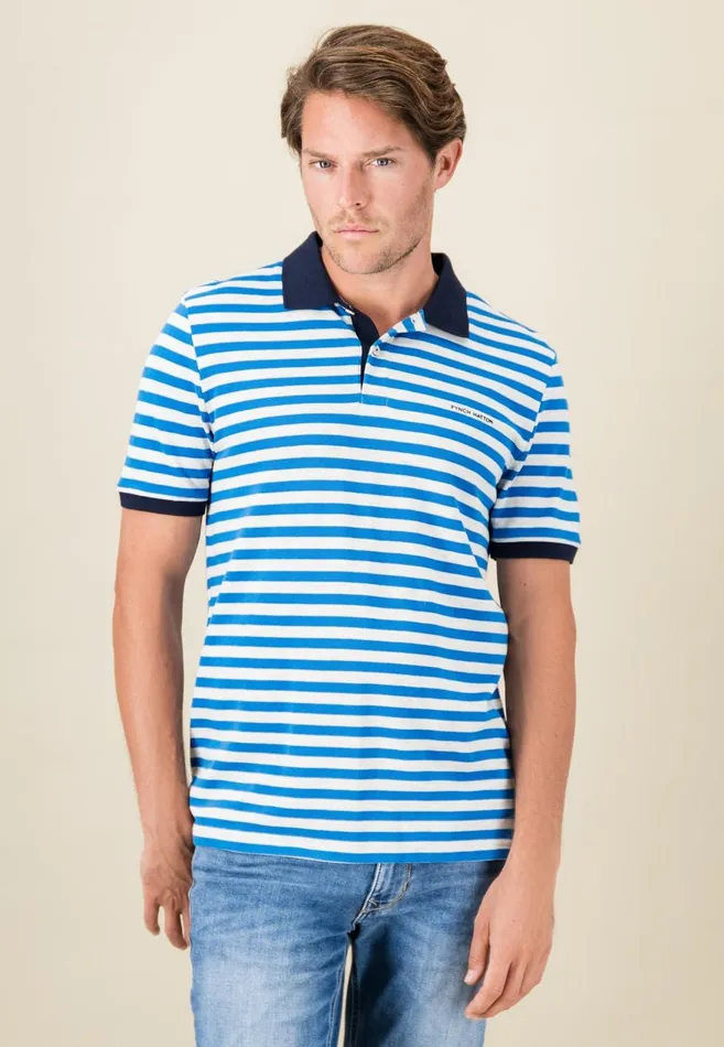 FYNCHHATTON Striped Polo Shirt With Contrast Details Vibrant Bluerustnavylight Khaki Men Polo Shirt FYNCHHATTON Striped Polo Shirt With Contrast Details Vibrant Bluerustnavylight Khaki Men Polo Shirt