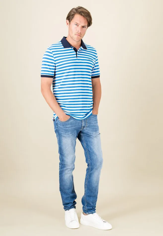 FYNCHHATTON Striped Polo Shirt With Contrast Details Vibrant Bluerustnavylight Khaki Men Polo Shirt