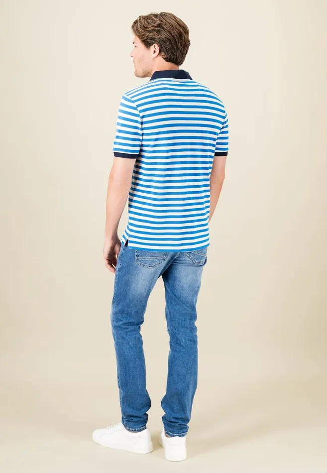 FYNCHHATTON Striped Polo Shirt With Contrast Details Vibrant Bluerustnavylight Khaki Men Polo Shirt
