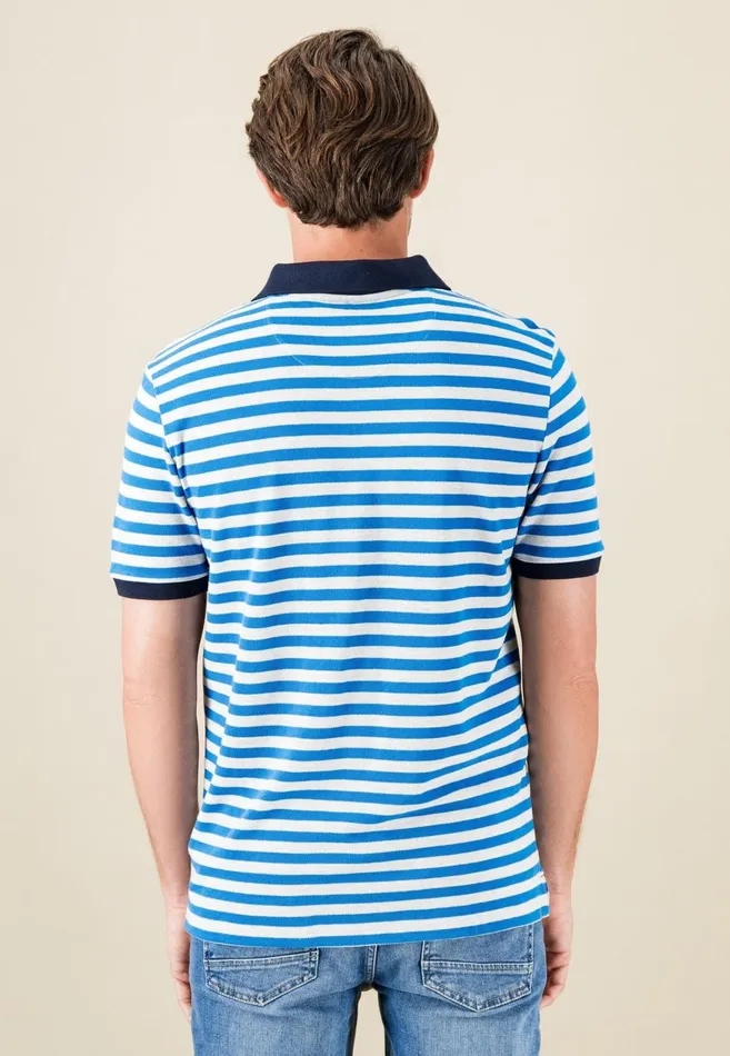 FYNCHHATTON Striped Polo Shirt With Contrast Details Vibrant Bluerustnavylight Khaki Men Polo Shirt