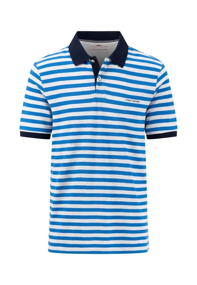 FYNCHHATTON Striped Polo Shirt With Contrast Details Vibrant Bluerustnavylight Khaki Men Polo Shirt