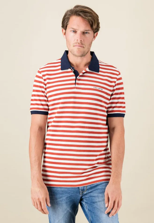 FYNCHHATTON Striped Polo Shirt With Contrast Details Vibrant Bluerustnavylight Khaki Men Polo Shirt