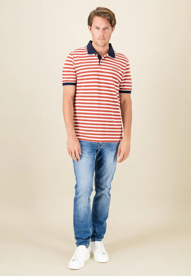 FYNCHHATTON Striped Polo Shirt With Contrast Details Vibrant Bluerustnavylight Khaki Men Polo Shirt