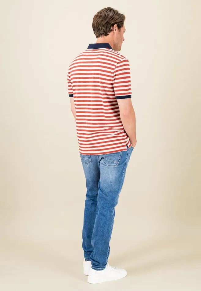 FYNCHHATTON Striped Polo Shirt With Contrast Details Vibrant Bluerustnavylight Khaki Men Polo Shirt
