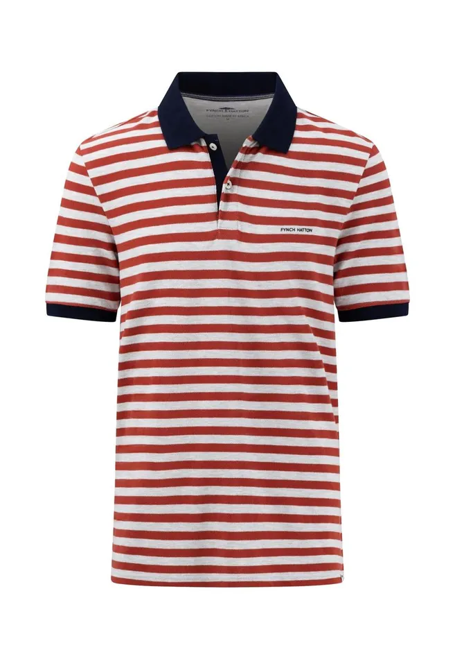 FYNCHHATTON Striped Polo Shirt With Contrast Details Vibrant Bluerustnavylight Khaki Men Polo Shirt