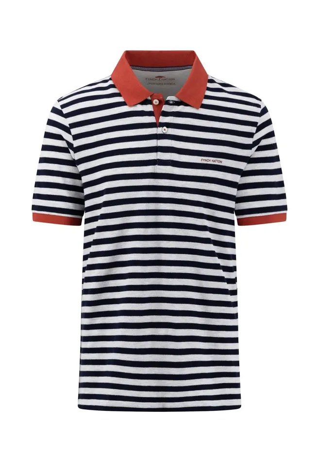 FYNCHHATTON Striped Polo Shirt With Contrast Details Vibrant Bluerustnavylight Khaki Men Polo Shirt