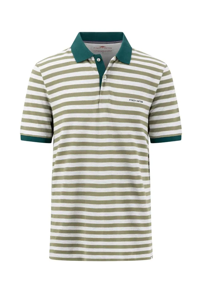 FYNCHHATTON Striped Polo Shirt With Contrast Details Vibrant Bluerustnavylight Khaki Men Polo Shirt