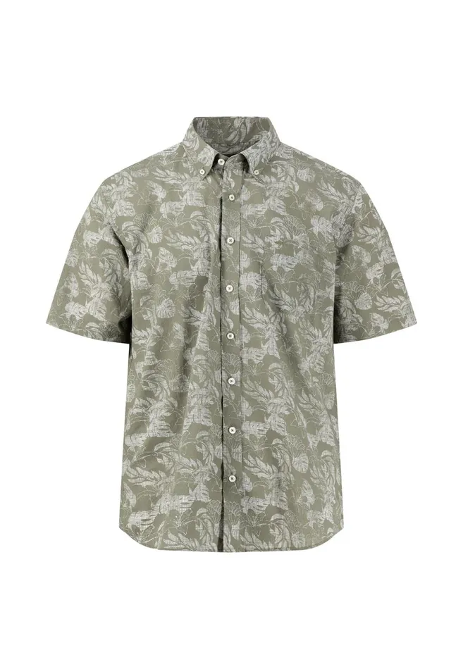 FYNCHHATTON Summer Halbar Shirt With Botanical Print Dusty Olivecrystal Bluenavypapaya Men Shirts