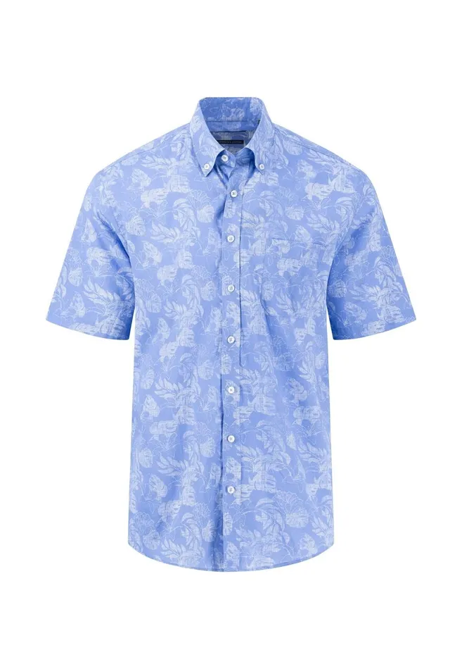 FYNCHHATTON Summer Halbar Shirt With Botanical Print Dusty Olivecrystal Bluenavypapaya Men Shirts