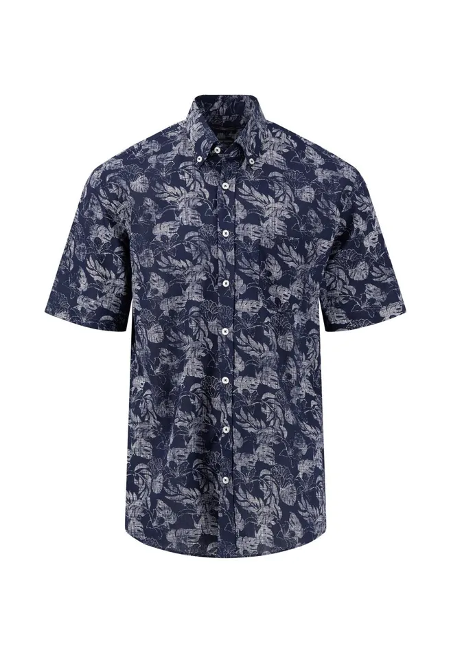 FYNCHHATTON Summer Halbar Shirt With Botanical Print Dusty Olivecrystal Bluenavypapaya Men Shirts