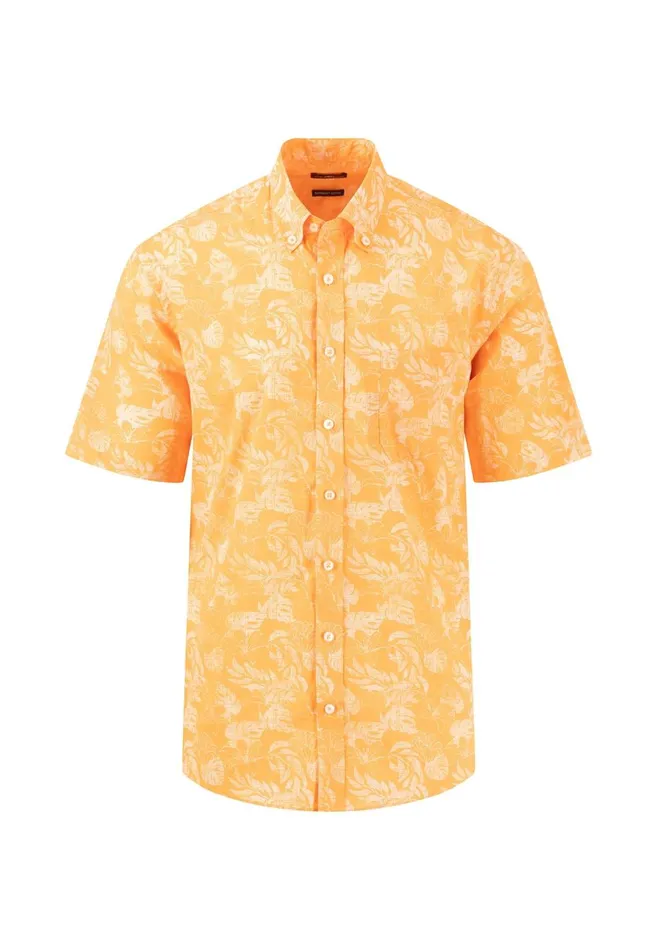 FYNCHHATTON Summer Halbar Shirt With Botanical Print Dusty Olivecrystal Bluenavypapaya Men Shirts