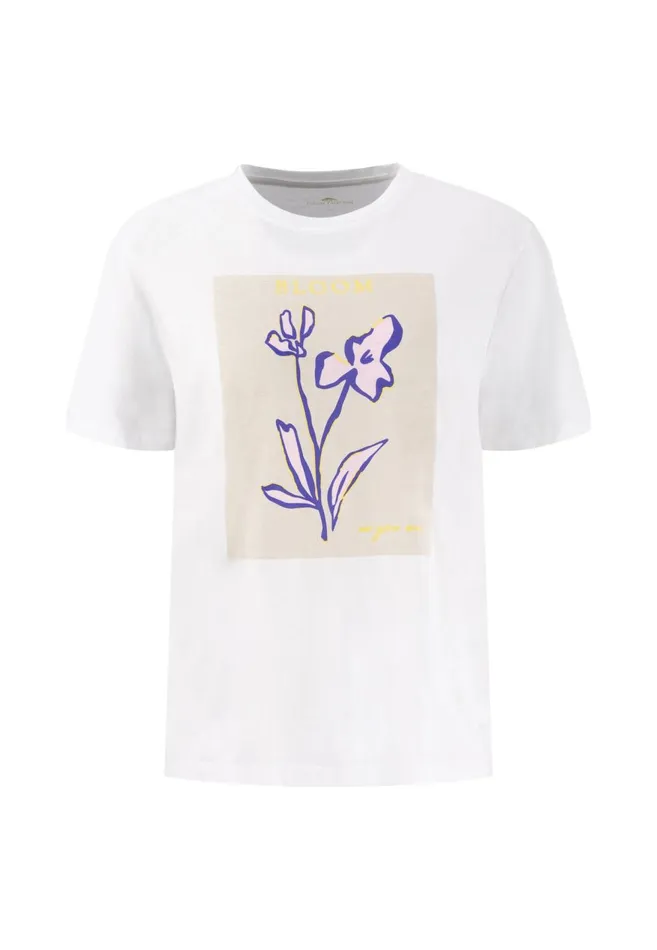 FYNCHHATTON Tshirt Made Of Modal Cotton Mix And Floral Print White Women Tshirts