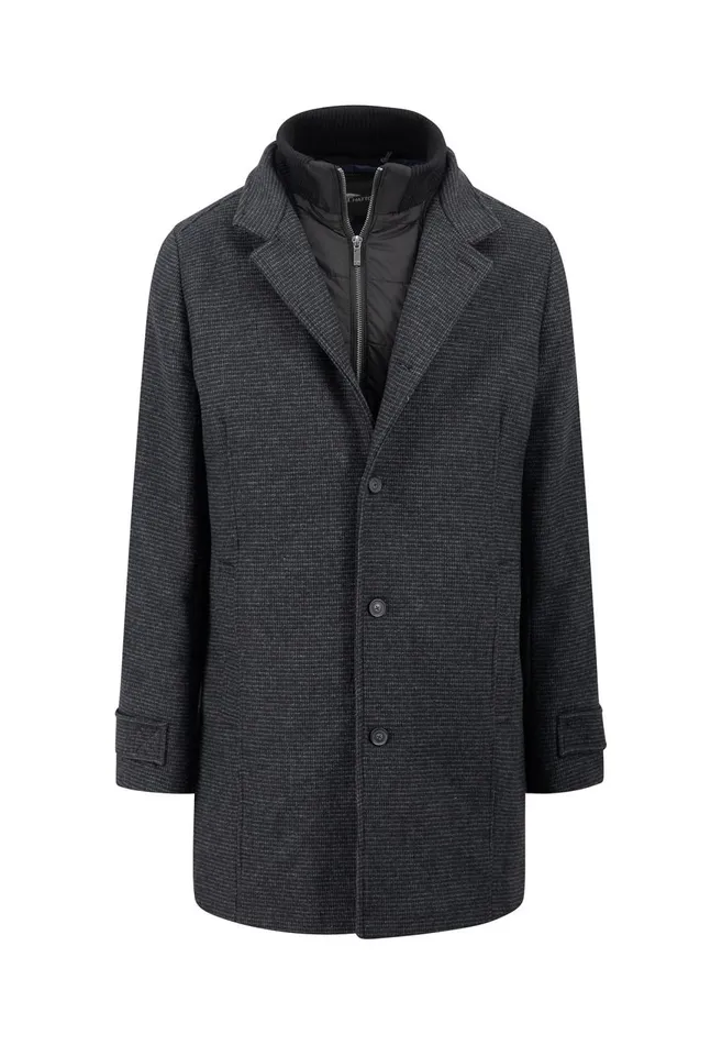 FYNCHHATTON Tweed Coat Made Of Wool Mix With Lining Charcoal Men Jackets and Coats