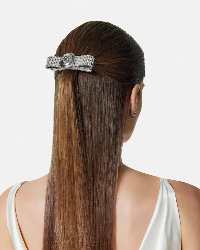 Hair Accessories Women Versace Right Metal Mesh Gianni Ribbon Hair Clip Silver