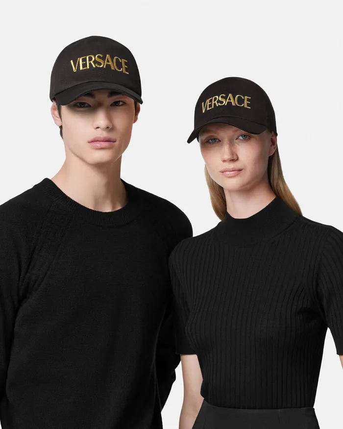 Hats and Caps WomenMen Versace Embroidered Logo Cap Blackgold