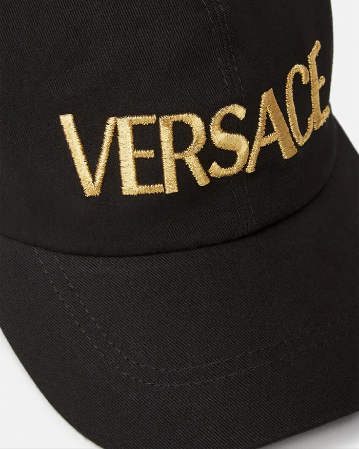 Hats and Caps WomenMen Versace Embroidered Logo Cap Blackgold