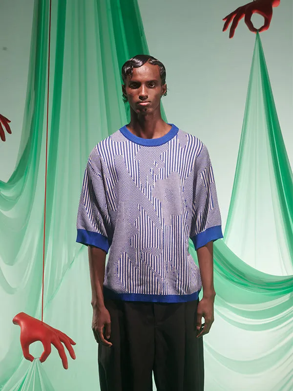 Henrik Vibskov Boutique Hands Knitted Tee 8211 Blue White Hands Men Tops