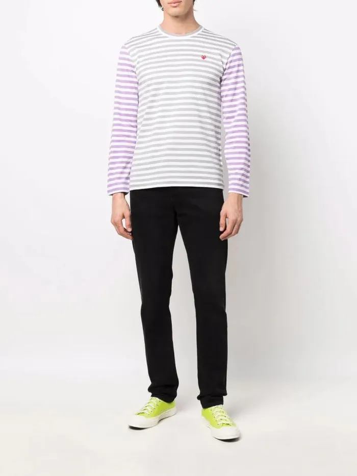 Henrik Vibskov Boutique Mens Long Sleeves Tee BiColour Striped 8211 GrayPurple Men Tops
