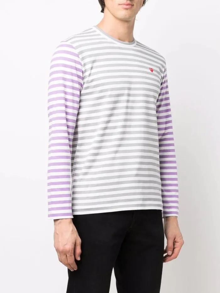 Henrik Vibskov Boutique Mens Long Sleeves Tee BiColour Striped 8211 GrayPurple Men Tops