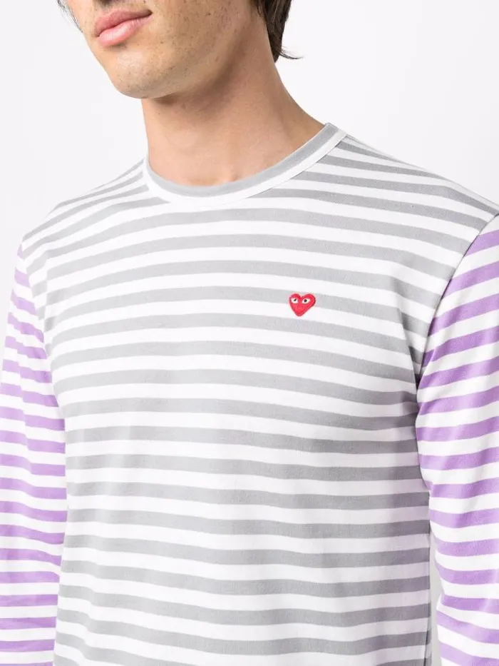 Henrik Vibskov Boutique Mens Long Sleeves Tee BiColour Striped 8211 GrayPurple Men Tops