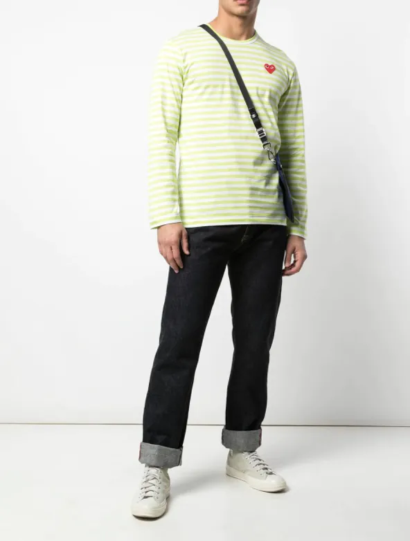Henrik Vibskov Boutique Mens Striped Tee Red Heart 8211 Light Green Men Tops