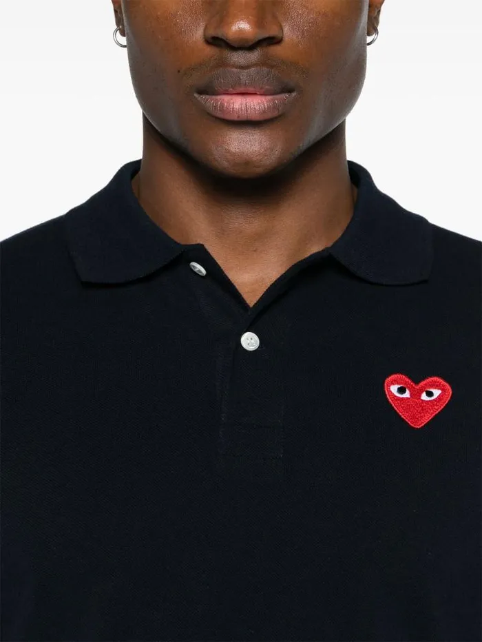 Henrik Vibskov Boutique Unisex Polo Shirt Red Heart 8211 Navy Men Shirts