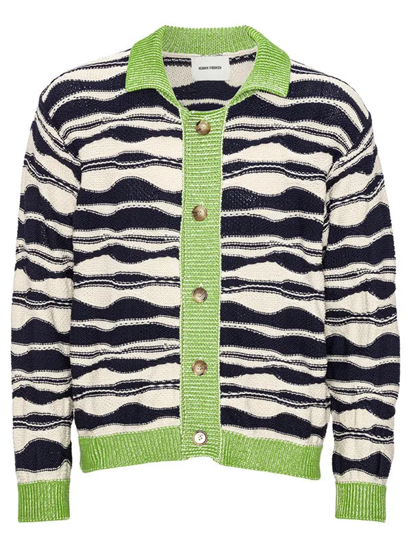 Henrik Vibskov Boutique Wave Knit Cardigan 8211 Beige Black Mountain Waves Men Knitwear