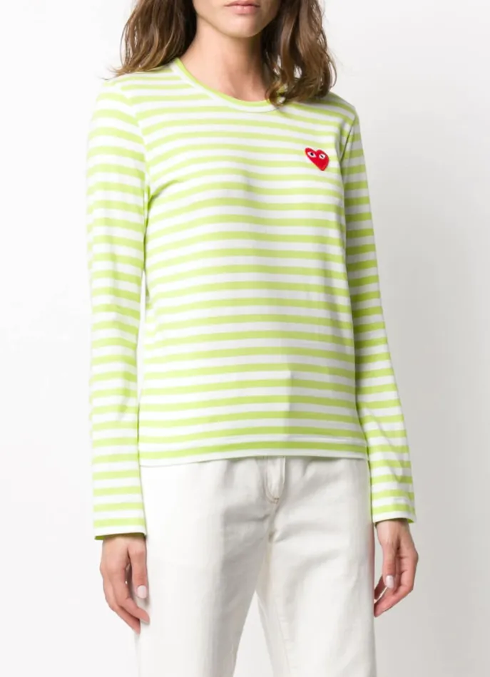 Henrik Vibskov Boutique Women039s Striped Tee Red Heart 8211 Light Green Women Tops