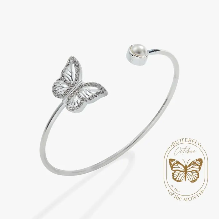 Iconic Women Alex And Ani Crystal Butterfly Pearl Flex Cuff Bracelet Gold
