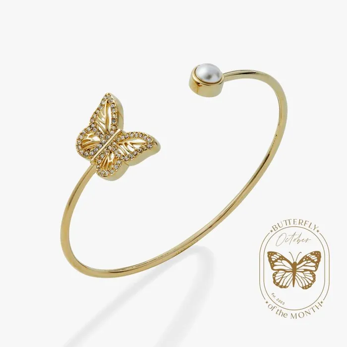 Iconic Women Alex And Ani Crystal Butterfly Pearl Flex Cuff Bracelet Gold