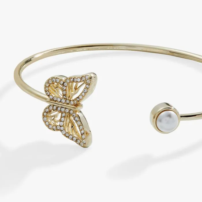Iconic Women Alex And Ani Crystal Butterfly Pearl Flex Cuff Bracelet Gold