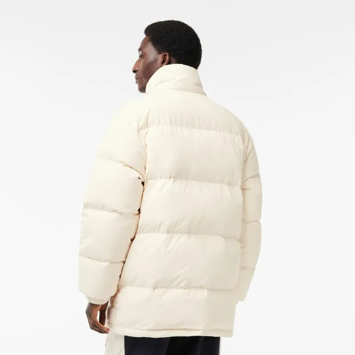 Jackets and Coats Men Lacoste Men039s Removable Hood Midi Puffer Jacket Cream Xfj