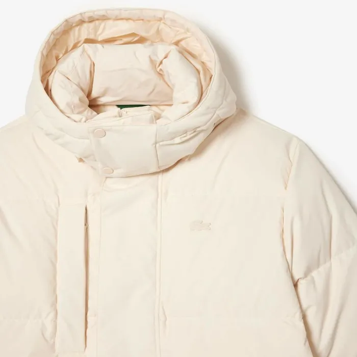 Jackets and Coats Men Lacoste Men039s Removable Hood Midi Puffer Jacket Cream Xfj