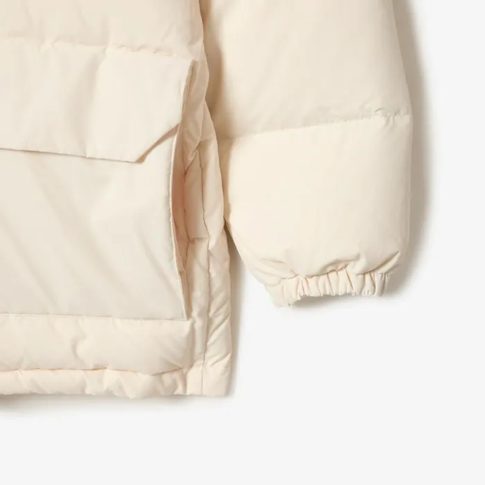 Jackets and Coats Men Lacoste Men039s Removable Hood Midi Puffer Jacket Cream Xfj