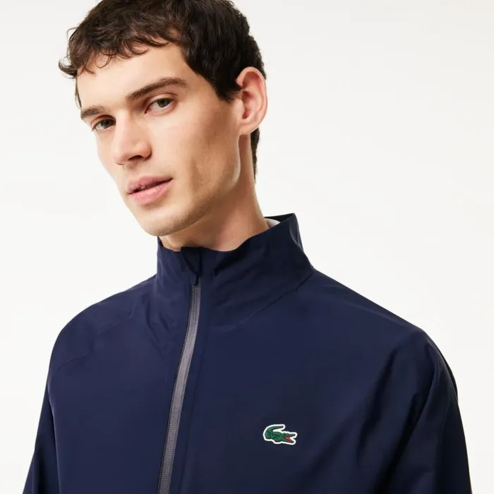 Jackets and Coats Men Lacoste Mens Golf ZipUp Waterproof Windbreaker Navy Blue 423