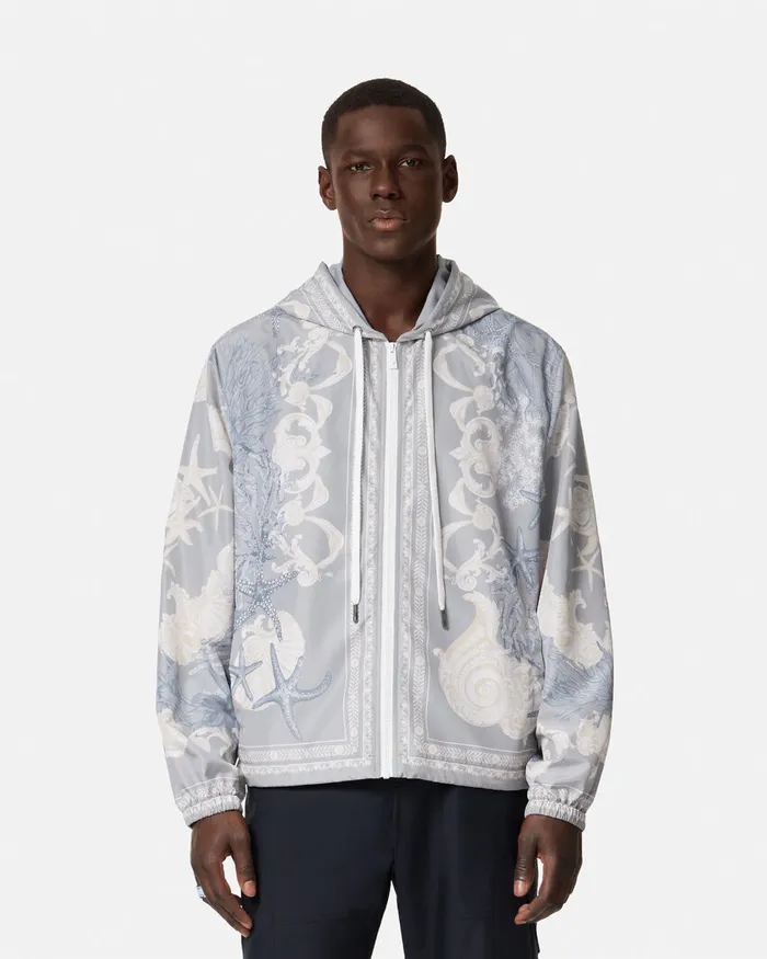 Jackets and Coats Men Versace Barocco Sea Windbreaker Jacket Blueprint