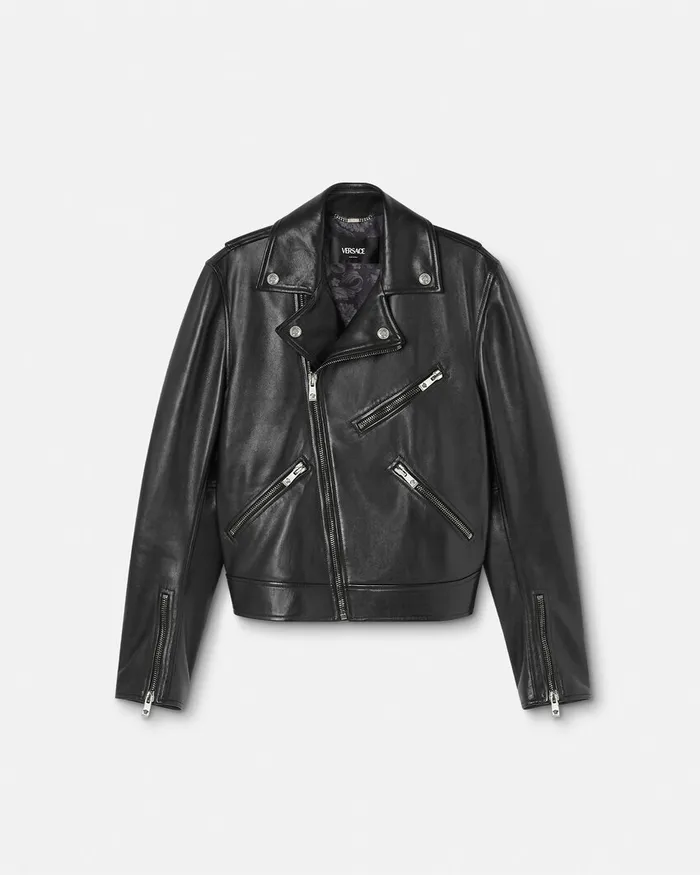 Jackets and Coats Men Versace Leather Biker Jacket Black