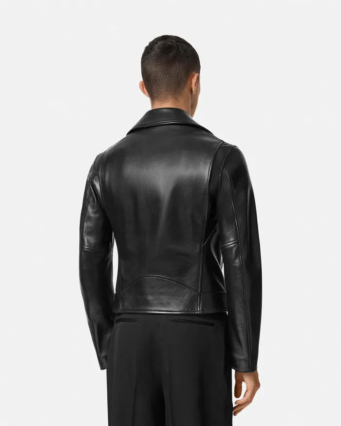 Jackets and Coats Men Versace Leather Biker Jacket Black