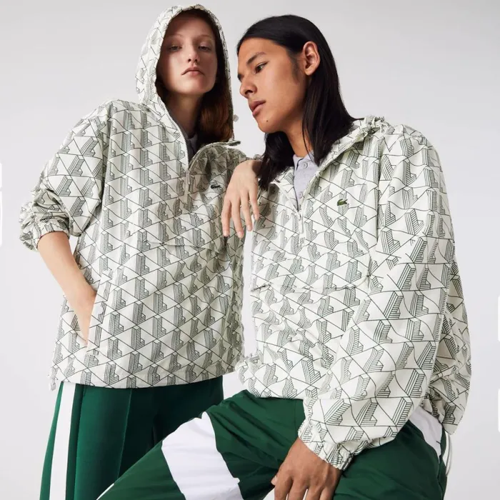 Jackets and Coats MenWomen Lacoste Unisex Lacoste LIVE Monogram Patterned Pullover Windbreaker White Green Pt2