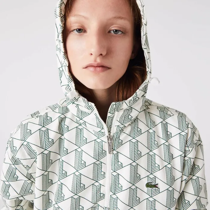 Jackets and Coats MenWomen Lacoste Unisex Lacoste LIVE Monogram Patterned Pullover Windbreaker White Green Pt2