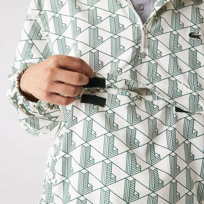 Jackets and Coats MenWomen Lacoste Unisex Lacoste LIVE Monogram Patterned Pullover Windbreaker White Green Pt2