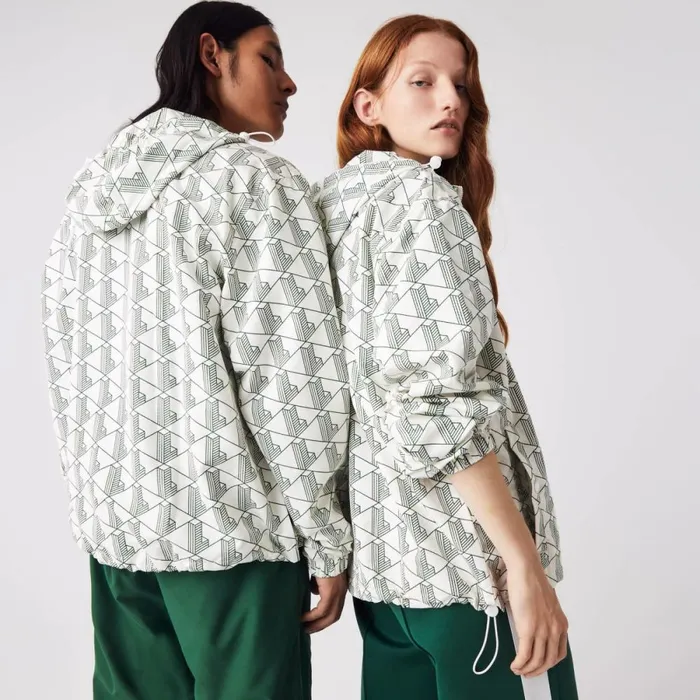 Jackets and Coats MenWomen Lacoste Unisex Lacoste LIVE Monogram Patterned Pullover Windbreaker White Green Pt2