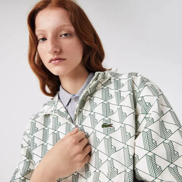 Jackets and Coats MenWomen Lacoste Unisex Lacoste LIVE Monogram Patterned Pullover Windbreaker White Green Pt2