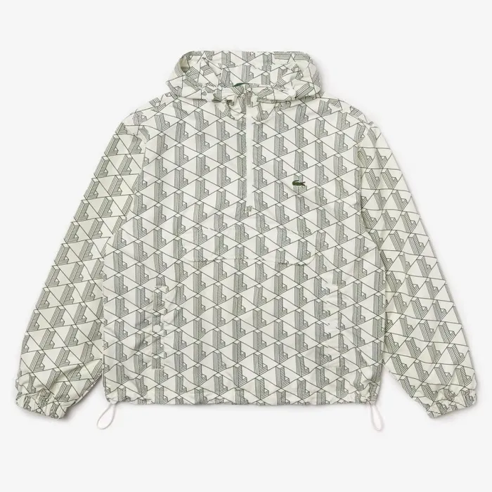 Jackets and Coats MenWomen Lacoste Unisex Lacoste LIVE Monogram Patterned Pullover Windbreaker White Green Pt2