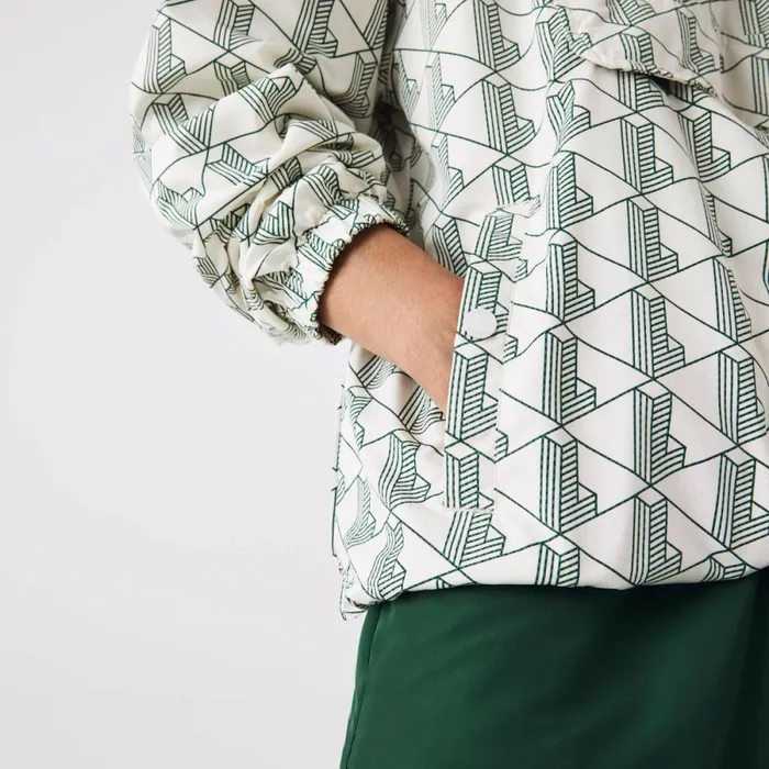 Jackets and Coats MenWomen Lacoste Unisex Lacoste LIVE Monogram Patterned Pullover Windbreaker White Green Pt2