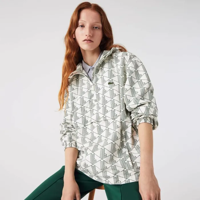 Jackets and Coats MenWomen Lacoste Unisex Lacoste LIVE Monogram Patterned Pullover Windbreaker White Green Pt2