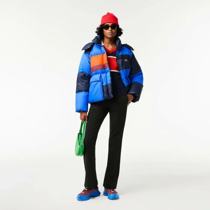 Jackets and Coats Women Lacoste Women039s Oversized Removable Hood Puffer Jacket Navy Blue Blue Orange Bordeaux Izr