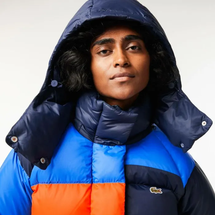 Jackets and Coats Women Lacoste Women039s Oversized Removable Hood Puffer Jacket Navy Blue Blue Orange Bordeaux Izr