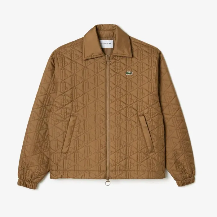 Jackets and Coats Women Lacoste Women039s Short Padded ZipUp Monogram Print Jacket Brown Six