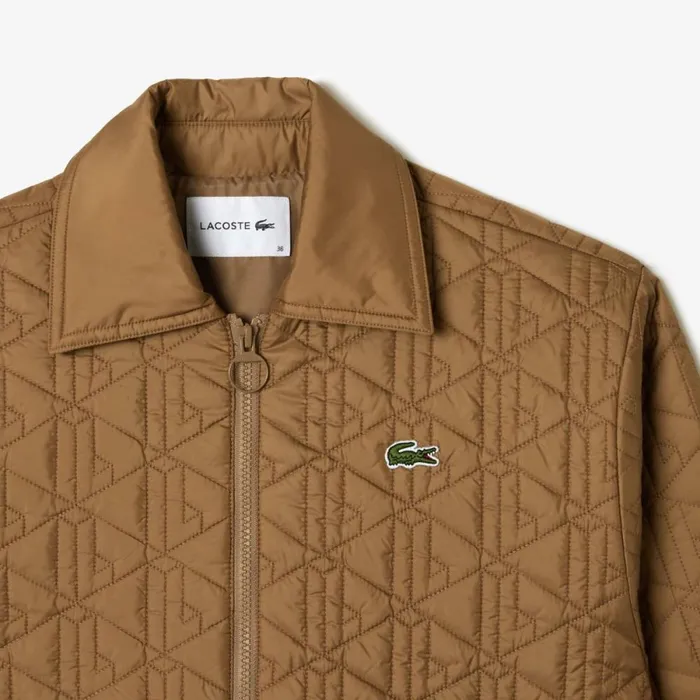 Jackets and Coats Women Lacoste Women039s Short Padded ZipUp Monogram Print Jacket Brown Six